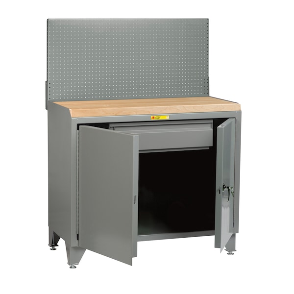 Bench Cabinet, 24" X 48", Doors, Butcher Block, Pegboard Panel